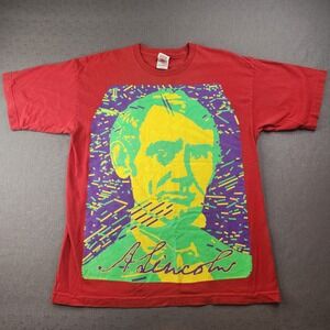 Bayside Chris Umhoefer Abraham Lincoln Graphic Shirt Red USA Cotton Large Rare